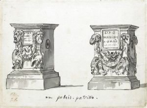 Jacques Louis David - Two Roman Altars With The Epitaphs D.I.S Manibus