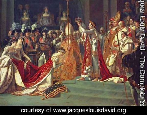 Jacques Louis David - Anointing of Napoleon I and Coronation of the Empress Josephine. Napoleon stands behind Pope Pius VII