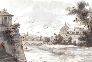 Jacques Louis David - View Of Along The Tiber With The Castel Sant'angelo And St. Peter's To The Right