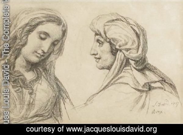Jacques Louis David - Jeune Fille Et Vieille Femme Vues En Buste