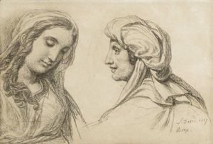 Jacques Louis David - Jeune Fille Et Vieille Femme Vues En Buste