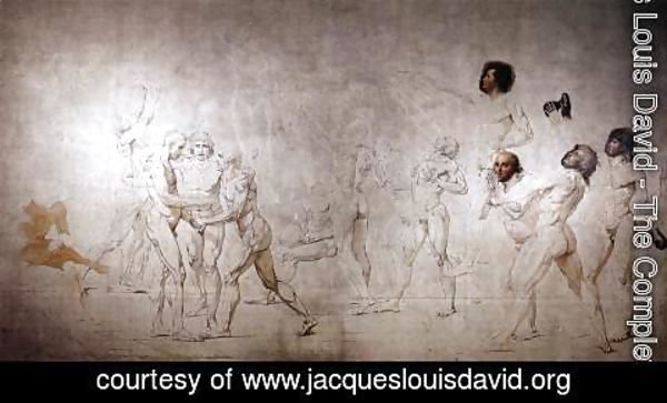 Jacques Louis David - The Empress Josephine Kneeling With Mme De La Rochefoucauld And Mme De La Valette 1806